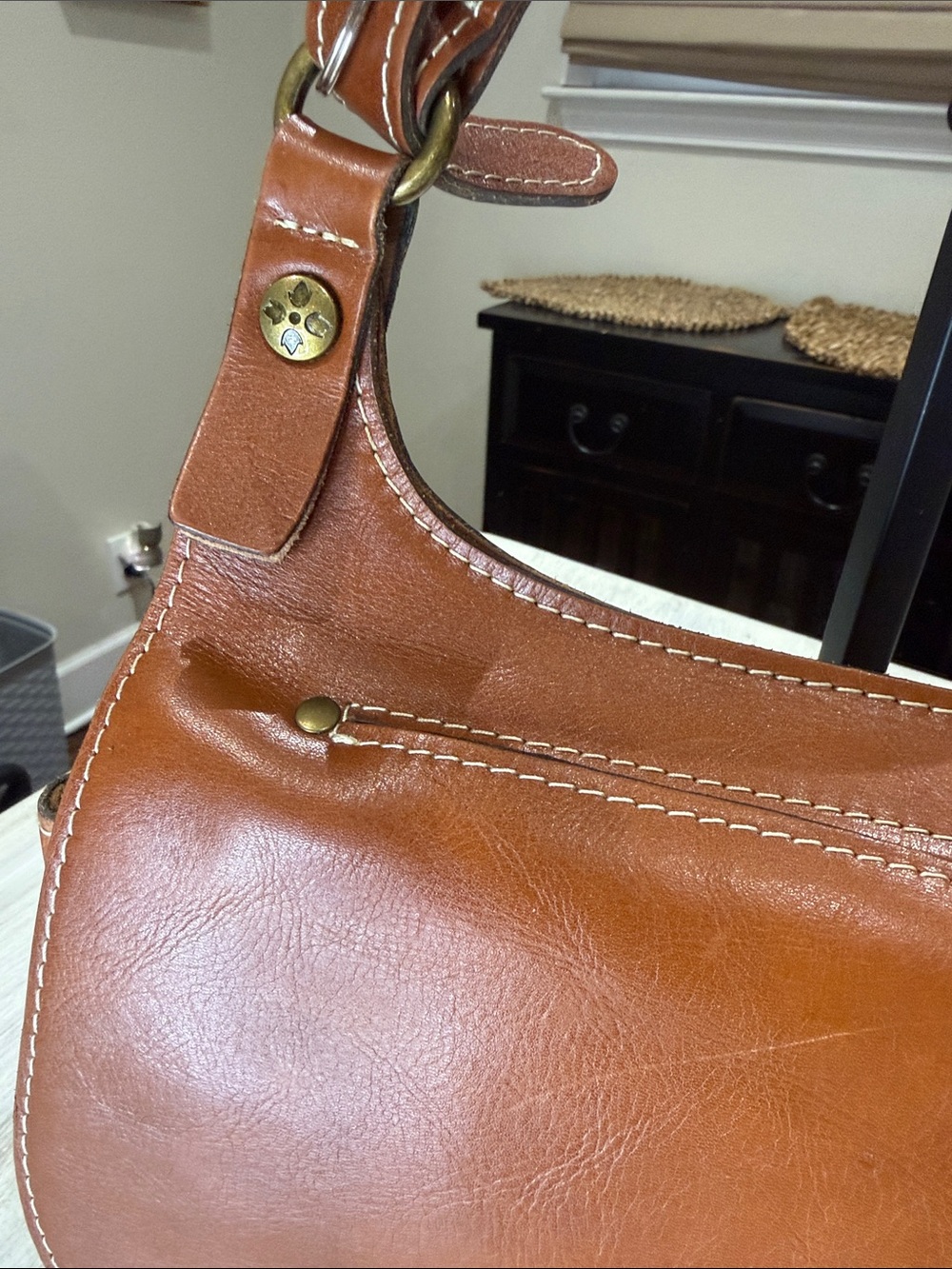 Vintage Patricia Nash Cognac Leather Saddle Bag with Buckle Detail - Picture 4 of 14